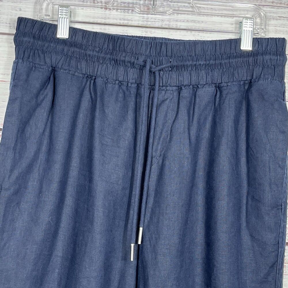 QUINCE 100% European Linen Pants L Drawstring Wide Leg Navy Blue Capsule Coastal - Picture 2 of 8
